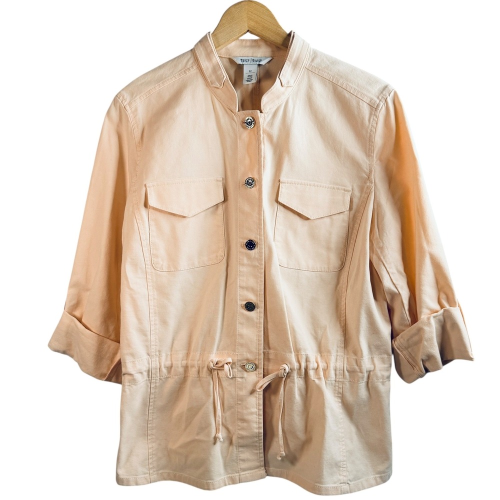 White House Black Market Utility Shacket‎ 12 Peach Jacket Drawstring Work Casual